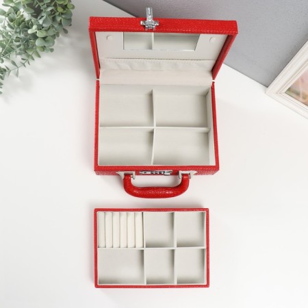Casket to the leatherette for jewelry "Case. Crocodile Leather" red 18.5x24x9 cm-4