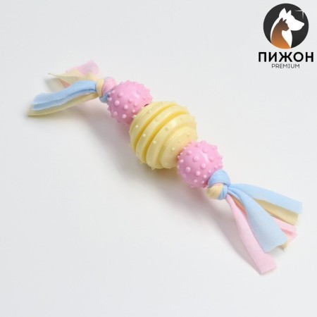 Premium chewing pizh toy on a rope, 3 elements, thermoplastic rubber, mix