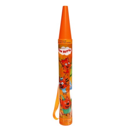 A set for drawing 114 items in a plastic tube, "three cats" (wax pencils 12 colors + stickers + notebook)-1