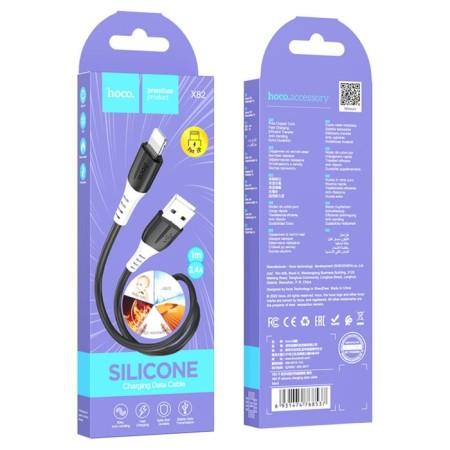 Hoco X82, Lightning cable - USB, 2.4 A, 1 m, silicone braid, black-5