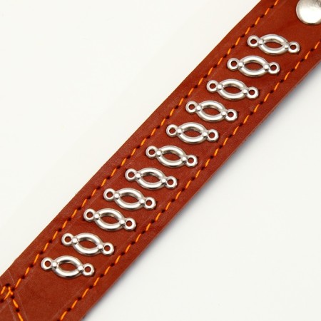 Leather collar on felt decorated, 65 x 3.5 cm, Osh 50-60 cm, brown-12