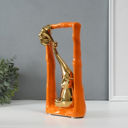 Souvenir Ceramics "Elephant with an elephant - support. Rectangle" Orange with gold 5.5x13.5x26 cm 1032365-1