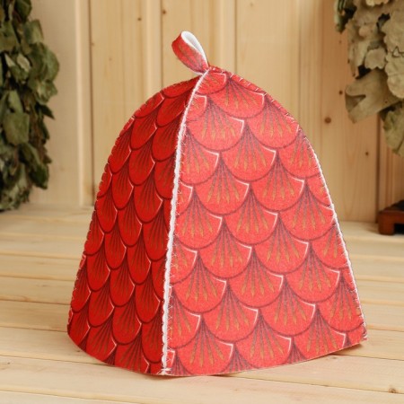 Bath cap with a print "Fire Dragon", red, polyester felt