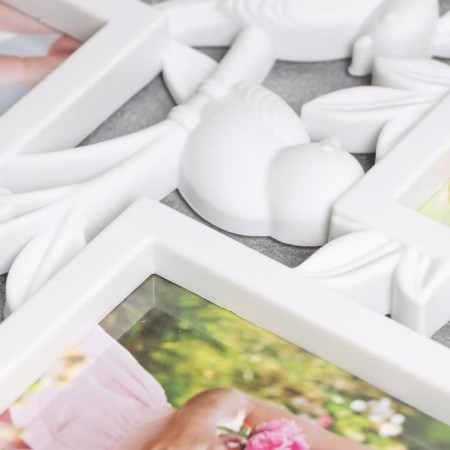 Photo frame plastic in 9 photos 10x10, 10x15 cm "Birds on a pink bush" White 65x40.5 cm-2