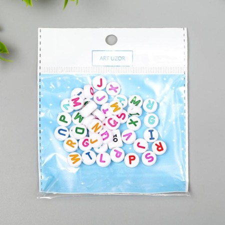 Beads for creativity plastic "English letters in the circle" Multi -colored set 15 grams 0.6x1x1 cm mix-3