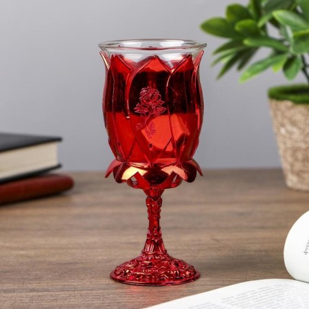 Climber Plastic, glass for 1 candle "rose" glass on the leg red 13x6x6 cm-1