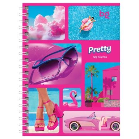 Notebook A6, 120 sheets in a cage on the crest "Barbie Style", a solid cover, matte lamination, selective varnish, mix-2