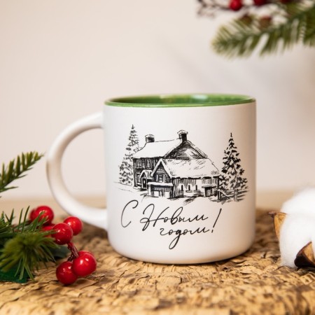New Year! New Year's ceramic mug “Happy New Year!”, 380 ml, white color-1