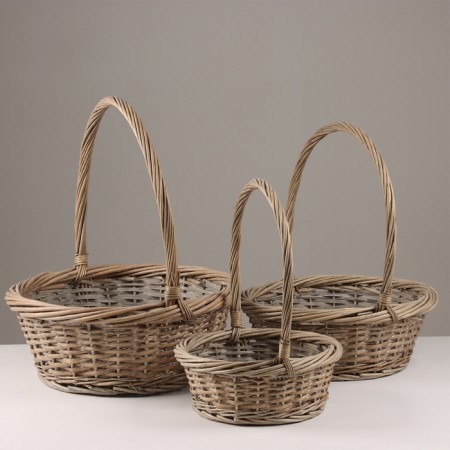 A set of baskets, 40x14/45 cm, 34x14/43 cm, 28x12/28 cm, willow