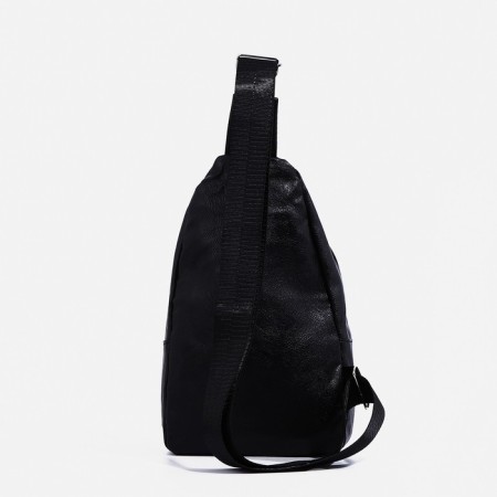 Male sling bag, artificial leather, headphone opening, black color-3