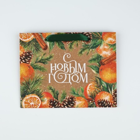 Craft vertical package “Happy New Year”, tangerines, MS 18 x 23 x 10 cm, New Year-4