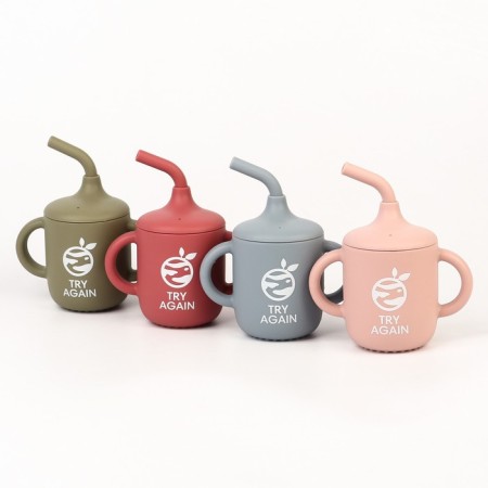 Drunker with a pipe Children's silicone "Try AGAIN", 200 ml., With handles, cherry color-9