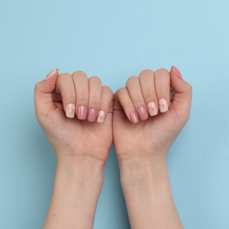 Flourish overhead nails, 12 pcs, with adhesive plates, soft square shape, pink/white color-13