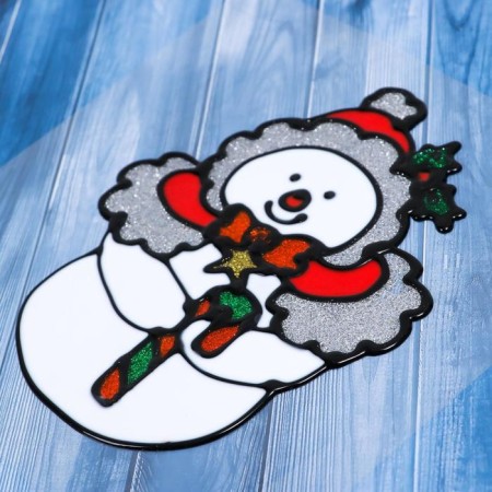 Stick on glass "Snowman in a hat" 12.5x15.5 cm-1