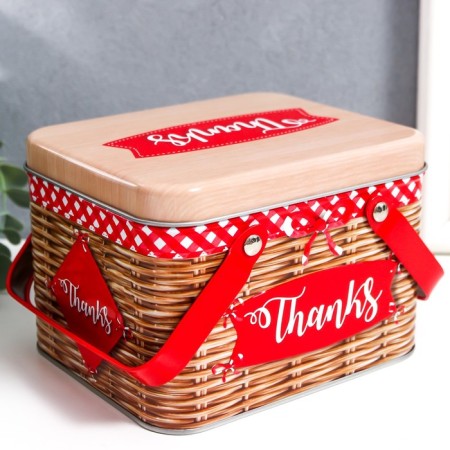 Rectangular metal box with handles "Red basket" 10.6x12.7x15.3 cm-1