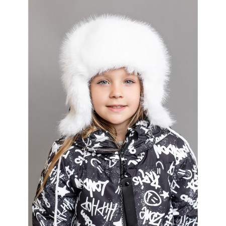 Children's fur cap, size 52, white color