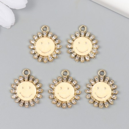 Decor for creativity metal, enamel, rhinestones "Sun-Smail" yellow, gold 0.2x1.8x2.1 cm-2