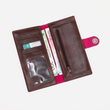 Male purse on a magnet, department for bills, for maps, for coins, brown color-3