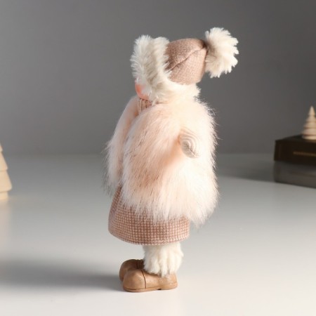 Interior doll "Baby in a fur vest and in a hat with a pompom" 27x9x12 cm-3