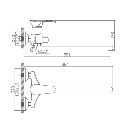 Accoona A87105 bath mixer, single -leaf, pour 300 mm, silumin, chrome-8