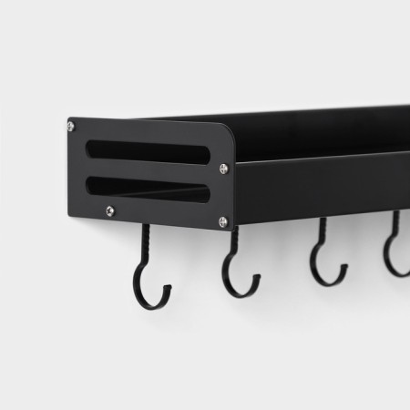 Suspended shelf, 6 hooks, 40 × 13.5 × 5.5 cm, black color, aluminum-2