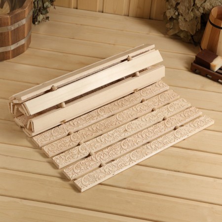 Rug-lane for a bath, wooden, embossing Russian patterns, 45x100 cm