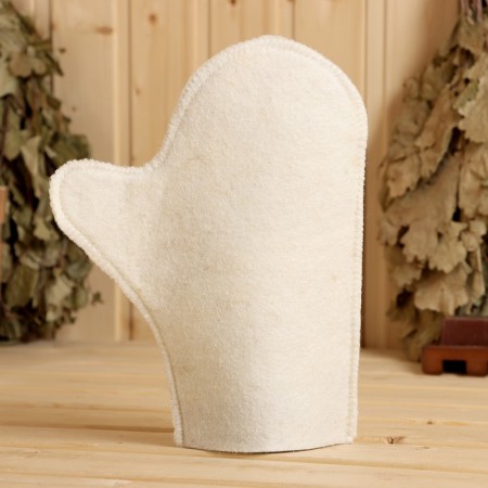 Set for the bath "Budenovka", hat, mitten, rug, light-3