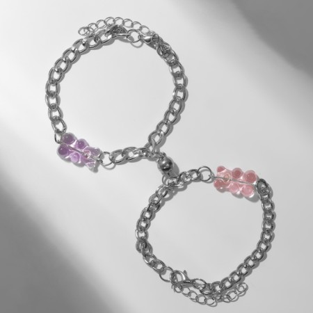 Bracelets "Demetrons" on a magnet, marmalade bears, purple-pink color in silver-3