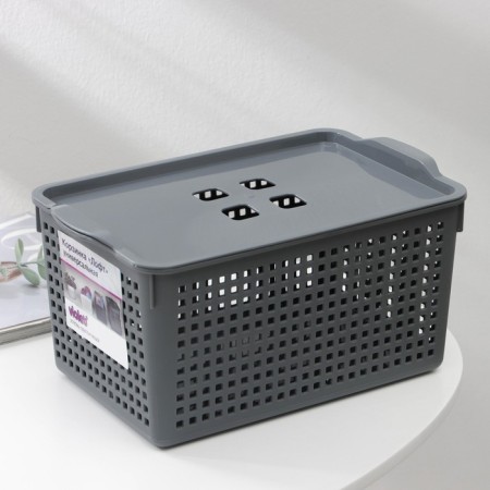 Storage basket with a lid "Loft", 5.3 l, 29.5 × 18.5 × 14.5 cm, color gray color-3