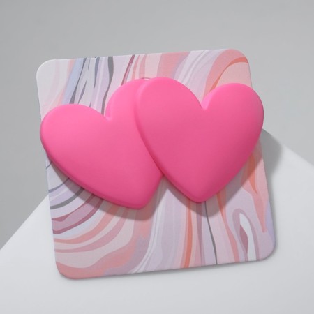 Earrings Metal "hearts" cartoon, pink color-2
