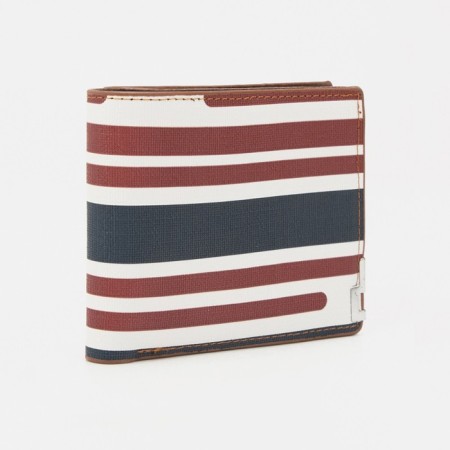 Male purse without fastening, department for bills, for maps, for coins, red/blue color
