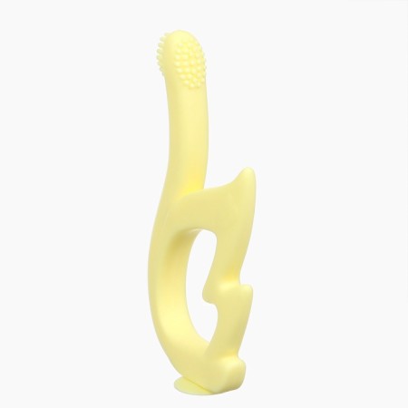 Silicone teething for teeth "Swan", brush, on suction cup, yellow color, crumb I-3