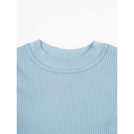 TOP for a girl with long sleeves on Generation ties, height 128 cm, blue color-6