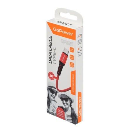 Gopower GP02T, Type -C - USB, 2.4 A, 1 m, data transfer, nylon, red-3