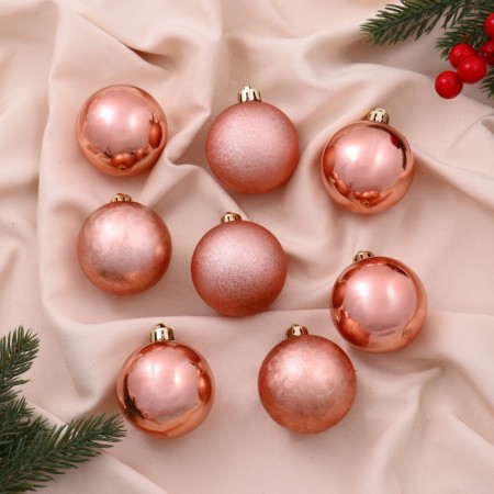 Set of balls plastic D-5 cm, 8 pcs "Classic Assorted" Pink gold