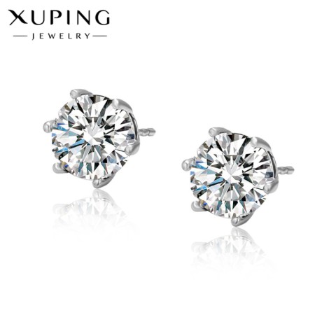 Earrings with rhinestones Xuping Cuts, white color in silver