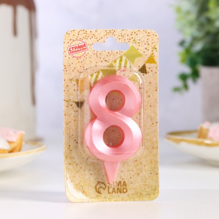 Candle in the Cake "Fine", number "8", pink metallic, 6.5 cm-1