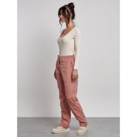 Warmed female trousers, size 42, light brown color-1