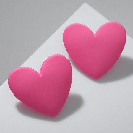 Earrings Metal "hearts" cartoon, pink color-1