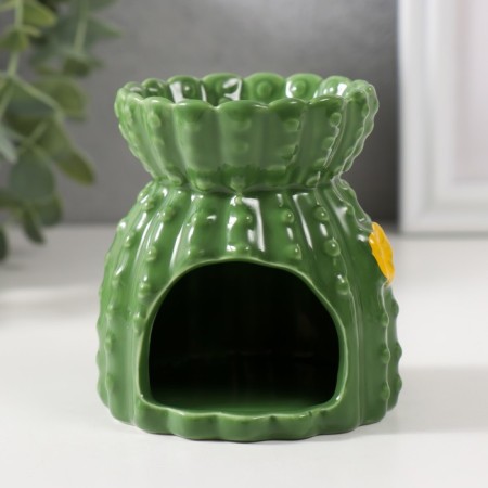 Aroma lamp ceramics "Cactus with flowers" 8x8x8.5 cm-1