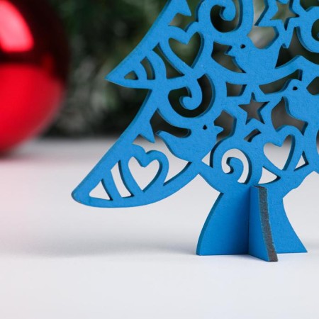 Wooden souvenir "Christmas tree with patterns", 15 cm, blue-1