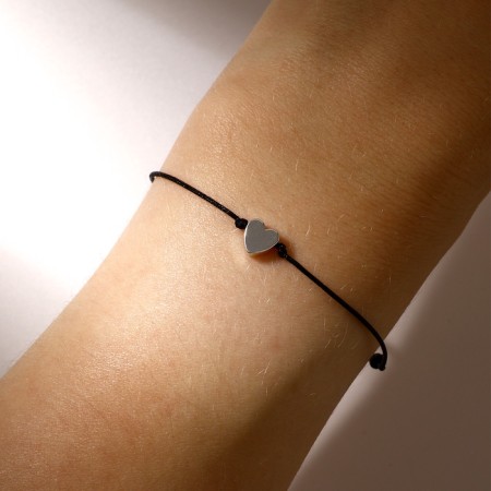 Bracelet of desires "hematite silver" heart on a black thread, the length is regulated-2