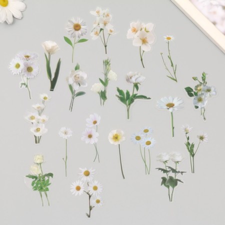 Plastic stickers "Flight flowers. White" set 40 pcs 15x8 cm
