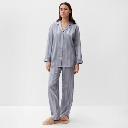 Female pajamas (shirt, trousers) kaftan "strip", gray-blue, r.52-54
