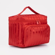 A cosmetic bag with a zipper, with a mirror, the color is red