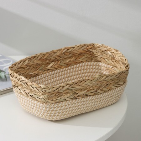 Basket for storage laid handmade Daulaan "Rita", 28 × 18 × 9 cm, brown color-1