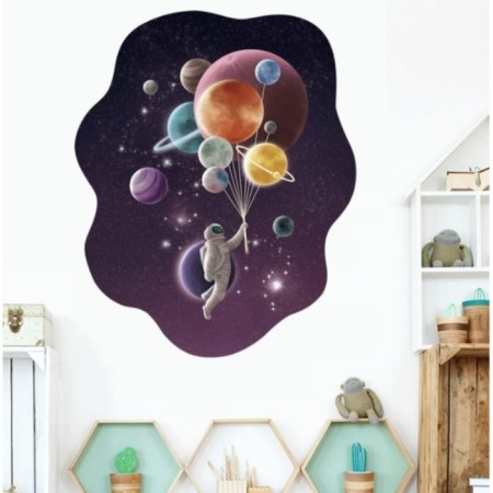 Interior color plastic sticker "Cosmonaut with planets-shawls" 30x45 cm