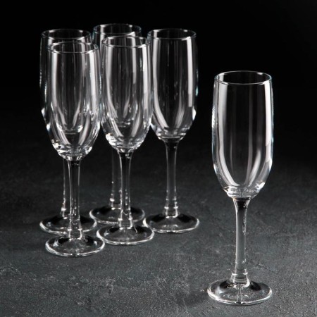 A set of glass glasses for champagne Imperial Plus, 155 ml, 6 pcs