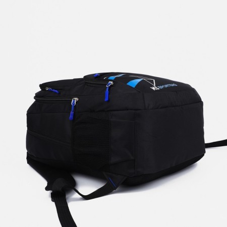 A backpack with a zipper, 3 outer pockets, black/blue color-2