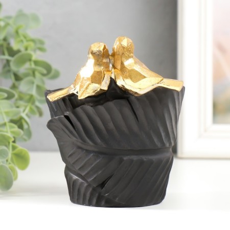 Souvenir Polystone stand "Two golden birds on a black twisted sheet" 12.5x10x10 cm